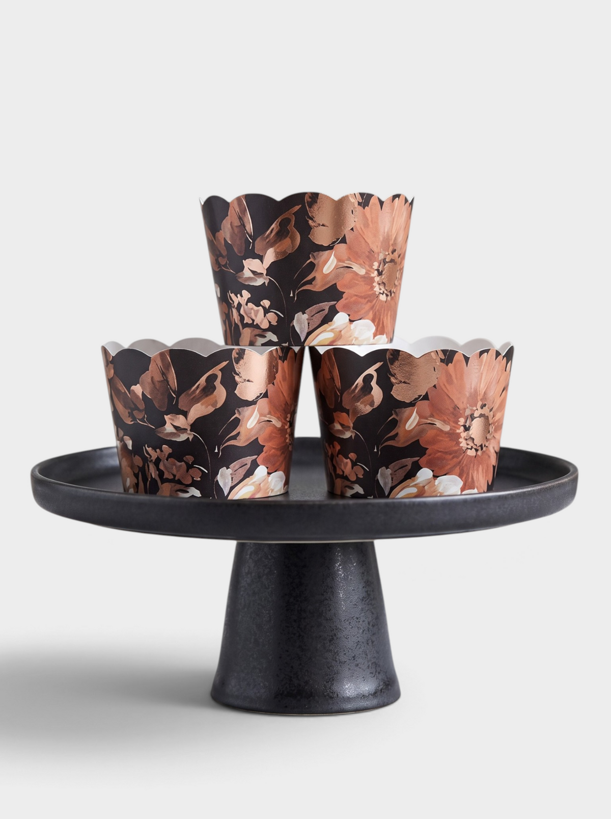 Black Floral Sepia Rustic Cupcake Wrappers