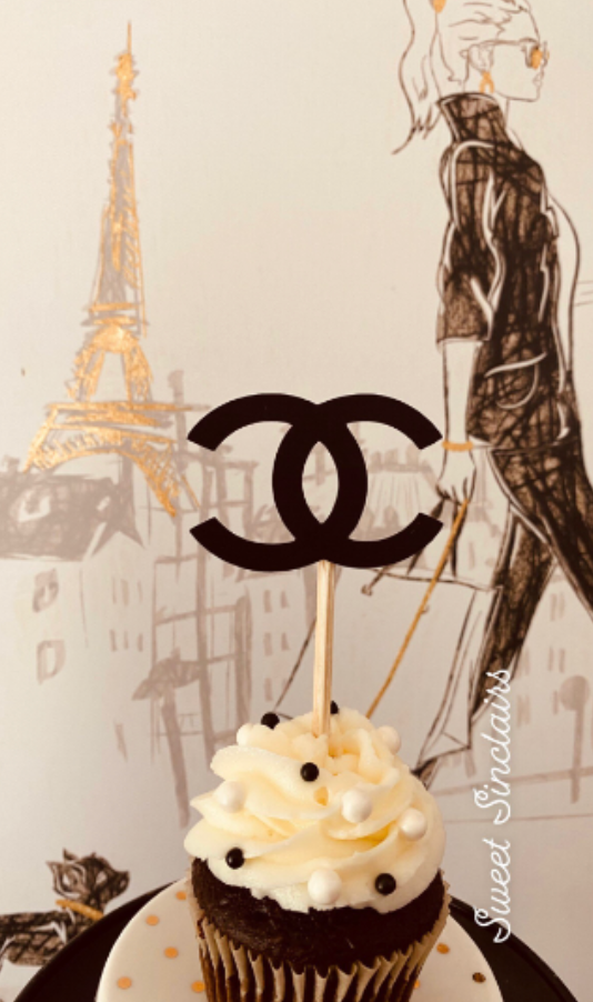 12 Luxury Designer Shopping cupcake toppers of one style, Girl's night cupcake toppers, Designer shopping Cupcake topper, Chanel inspired, Louis Vuitton inspired.