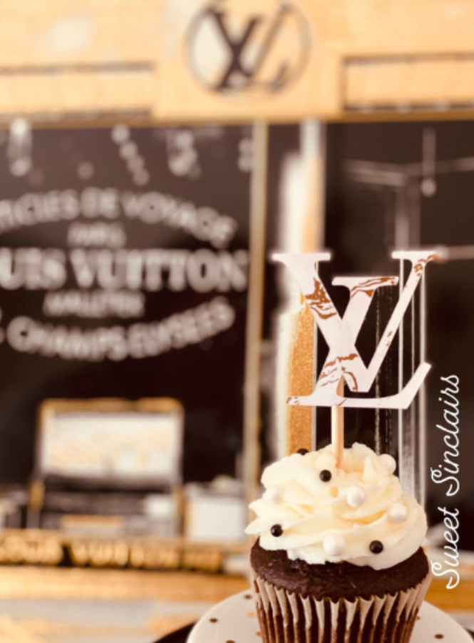 12 Luxury Designer Shopping cupcake toppers of one style, Girl's night cupcake toppers, Designer shopping Cupcake topper, Chanel inspired, Louis Vuitton inspired.