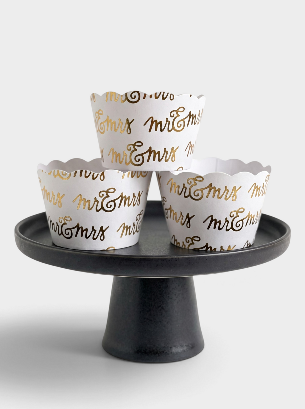White and Gold Mr. & Mrs. Cupcake Wrappers